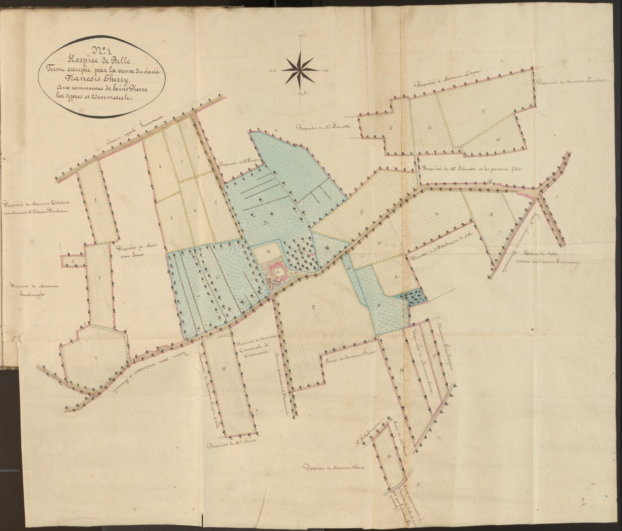 Terrierplan van een hoeve in Voormezele, opgemaakt in 1755